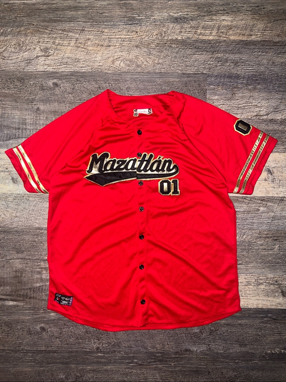 Mazatlán Red Baseball Jersey with Gold Trim